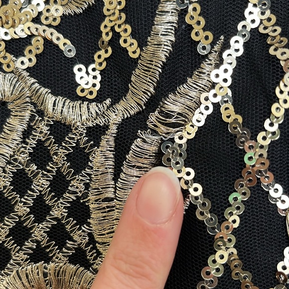 ✨Sequined Open-Back Mock Neck Mini Dress - Black & Gold - Size S Party Dress - Picture 10 of 12